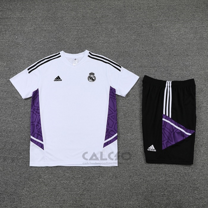 Tuta da Track Real Madrid Manica Corta 2022-2023 Bianco e Purpura - Pantaloncini